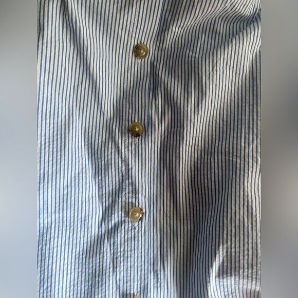 J Crew  Button Front Dress Sz 12  Seersucker Stripe White/Blue Sleeveless NWT - Picture 13 of 16